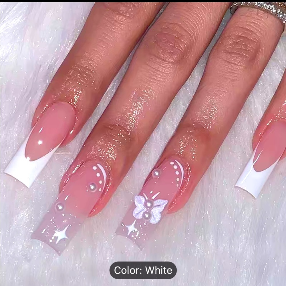 French manicure press ons